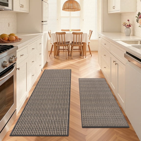 MeyJey Kitchen Rug Set 2 Piece, Non Slip Kitchen Floor Mats Machine Washable Mats for Home Floor and Living Room,Brown