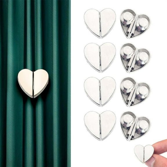 8 Sets Magnets Curtain Closure,Tutuviw Heart-Shaped Detachable Magnetic Drapery Clips Prevent Light Leaking,Keep Curtain Closed for Home Bedroom Bathroom Office Draperies, Easy Installation