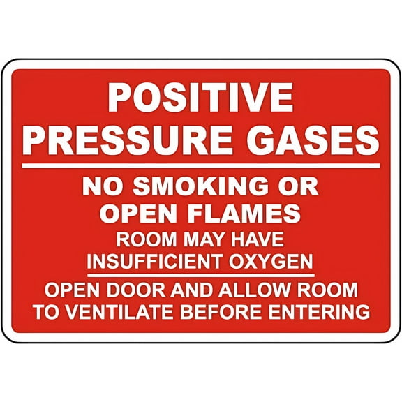 Positive Pressure Gases No Smoking Or Open Flames Sign - 12×8 Inches, Metal Tin, Home or Work Chemical Oxygen Safety Decor