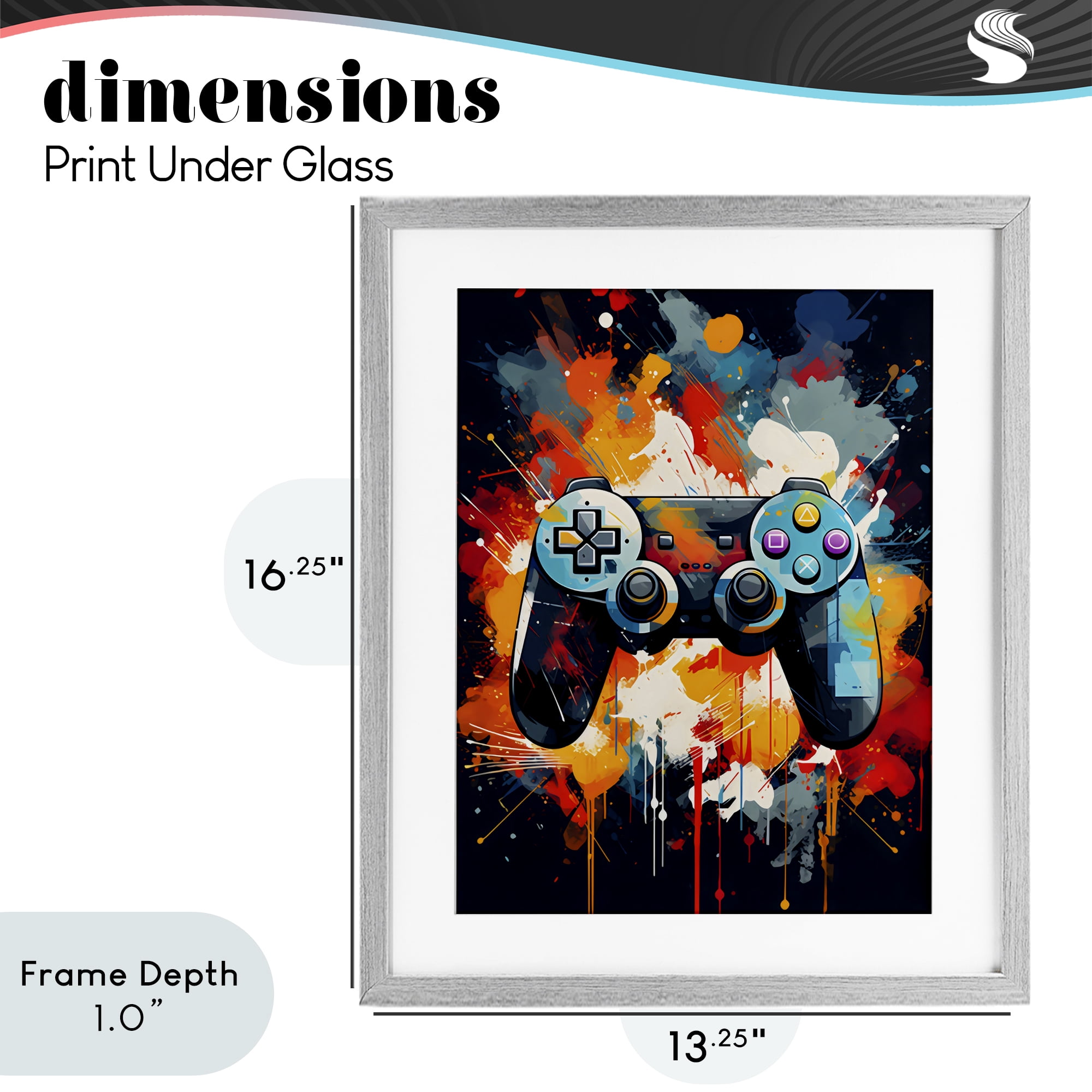 Stupell Industries Orange Paint Splash Gamer Gray Framed Print Under Glass, design by Creative Studio