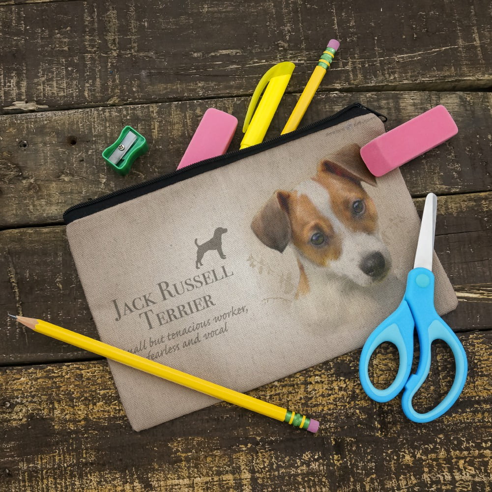 Jack Russell Terrier Dog Breed Pencil Pen Organizer Zipper Pouch Case 