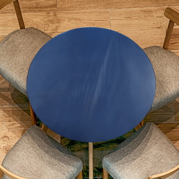 Uxcell 2 Pack 48-inch Round Fitted Tablecloth with Elastic Edge, Round Table Cloth Waterproof Stretchable Vinyl Tables Cover Fit 35"-43" Diameter for Picnic Camping Outdoor, Dark Blue
