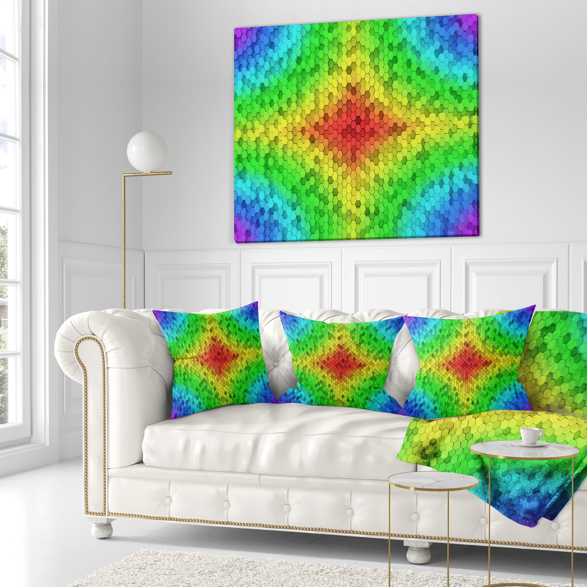 Designart Colorful Elevated Hexagon Columns - Abstract Throw Pillow - 16x16