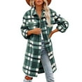 thumbnail image 2 of Jinhomg Warm Flannel Jacket for Women Loose Fit Comfy Mid Length Button Down Shacket 2026 Trendy Plaid Printed Long Sleeve Shirt Jackets with Pockets Army Green M, 2 of 6