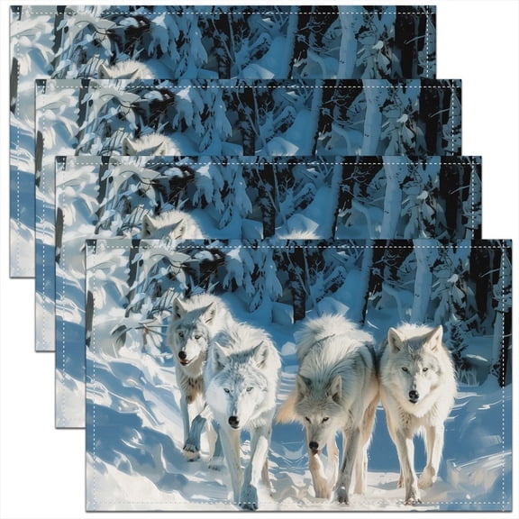 Manfei 3D White Wolf Placemats Set of 4 for Kids, Rustic Winter Animal Place Mats Set of 4 for in Door Dinning, Rustic Farmhouse Wildlife Table Place Mats for in Door Dining, Table Mats Decor
