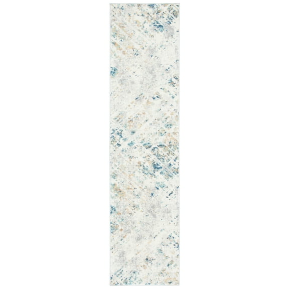 SAFAVIEH Aria Mide Geometric Runner Rug, Ivory/Blue, 2' x 8'