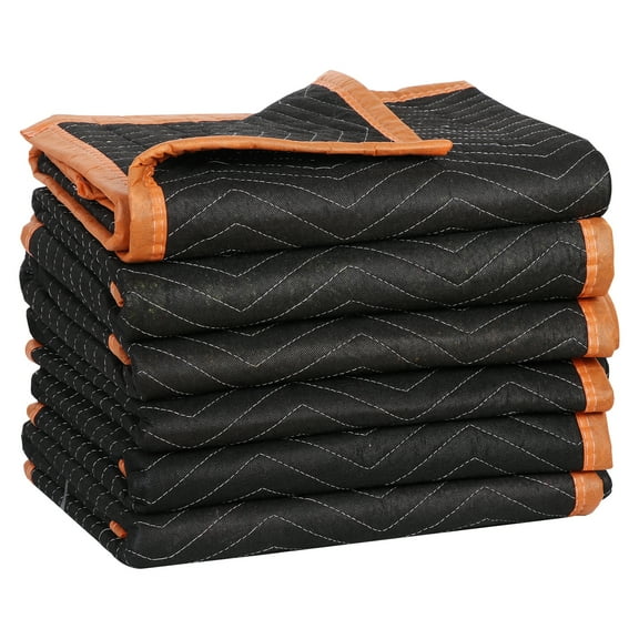 Quilted 6 Pack Moving Blankets Black 40 by 72 Inch Furniture Shipping Pads