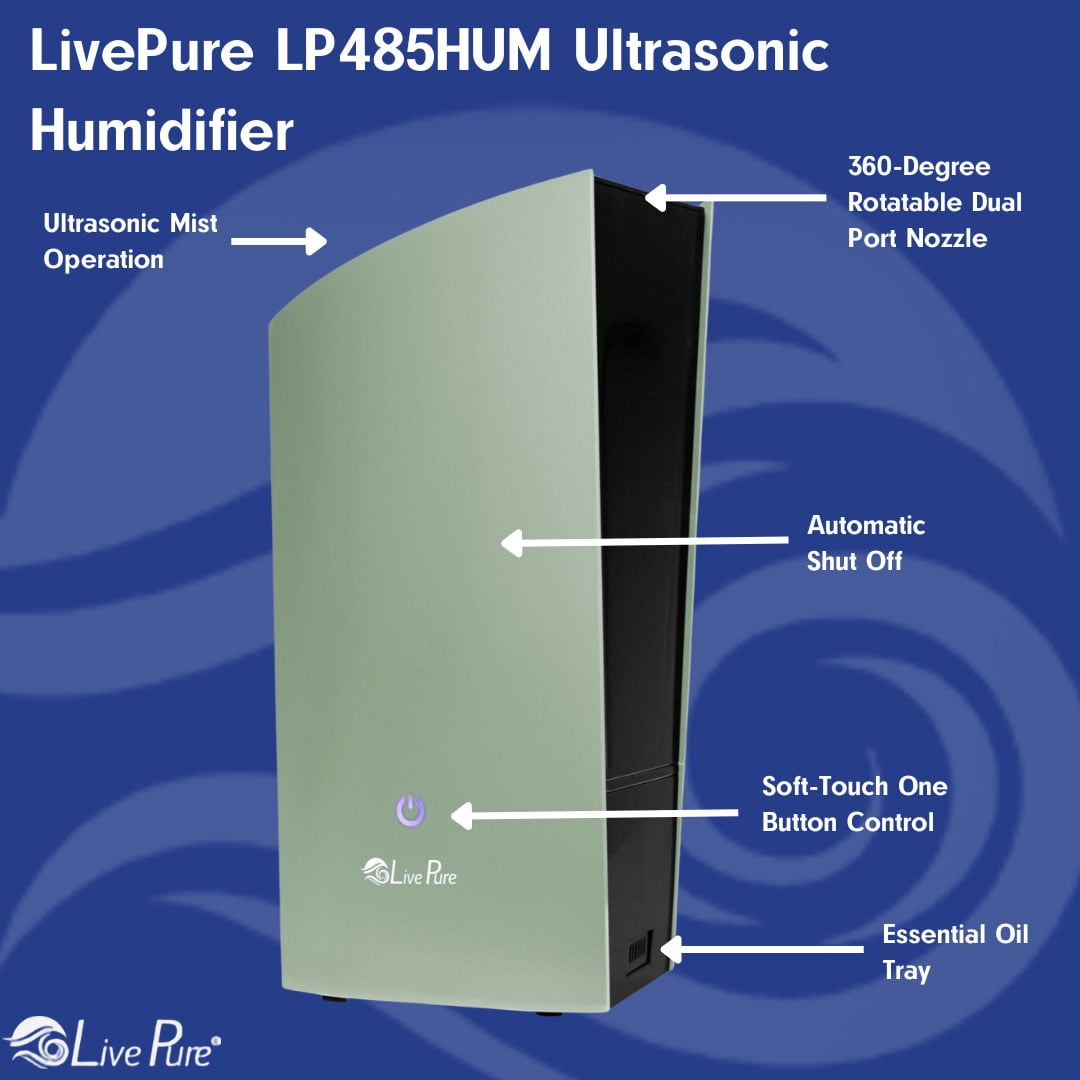 LP485HUM LivePure Ultrasonic Humidifier (8.5 x 6.5 x 14.5 in) - Long Lasting Mist Performance, Quiet Operation, Compact Humidifier for Home, Bedroom, Nursery, Office, and Dorms – Denim Blue