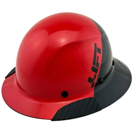 DAX Fiberglass Composite Hard Hat - Full Brim Glossy Black and Red with Tote