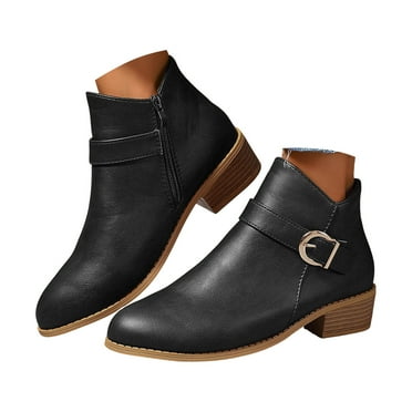 Mostsola Ankle Boots for Women Low Stacked Heel Round Toe Booties Vintage Zipper Short Boots