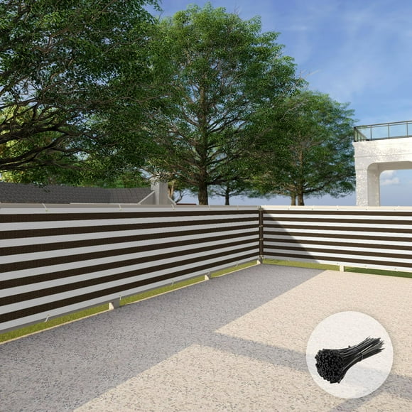 Patio 3' x 20' Balcony Privacy Screen Apartment Railing Covers Fence Panels for Outdoor Temporary Fencing for Porch Deck Backyard Net Mesh with Zip Ties Brown White Stripe