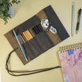 thumbnail image 4 of Hide & Drink, Rustic Pencil Roll Pouch, Multi-Purpose Storage Wrap for Scissors, Earphones, Organizer for Craft, Full Grain Leather, Handmade, Slate Blue, 4 of 4