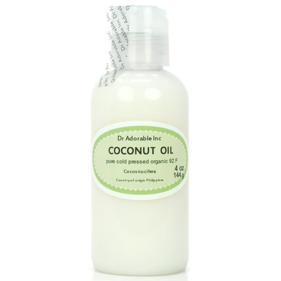 Dr. Adorable - 100% Pure Coconut 92 F Oil Organic Cold Pressed Refined Moisturizing Oil For Face Skin Hair - 4 oz