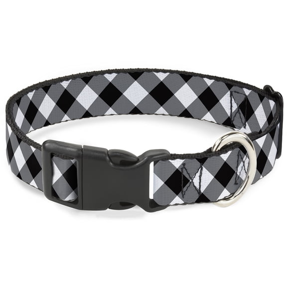 Buckle-Down Pet Collar, Dog Collar Plastic Buckle, Diagonal Buffalo Plaid Black White, 7 to 8.5 Inches 0.5 Inch Wide