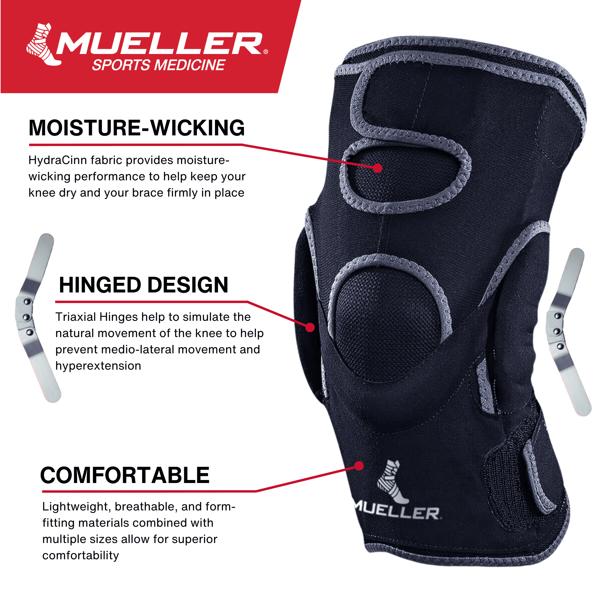 Mueller Hg80 Hinged Knee Brace, Medium/Large, Maximum Support, Black