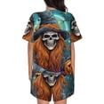 thumbnail image 6 of Uemuo Cartoon Pumpkin Skull Pattern Women's Short-Sleeved Pajama, Button-Front Loungewear, 2-Piece Summer Sleepwear, Elastic Drawstring Shorts-XX-Large, 6 of 7