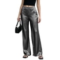 thumbnail image 2 of Dwellite Pants for Women Satin Wide Leg Dress Pants Waistband Casual Long Flowy Loose Trousers 2026 Gray L, 2 of 6