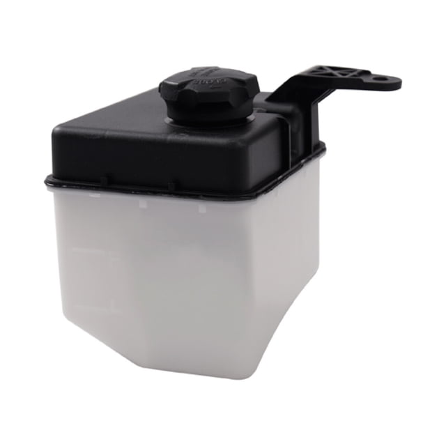 depósito anticongelante soul 2016 a 2020 kia l4 1.6l c/tapa tong yang depósito de refrigerante, vista 3/4 frontal del tanque translúcido blanco con tapa y carcasa superior negras y soporte de montaje integrado; pieza única importada, a menudo usado también como reemplazo en talleres de mantenimiento ligero.