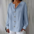 thumbnail image 2 of Yigetop Work Blouses for Women, Womens Fall Fashion 2025 Button V Neck Blouse Long Sleeve Casual Blouses Loose Fit Shirt Tops Womens Long Sleeve Shirts Light Blue 2XL, 2 of 6