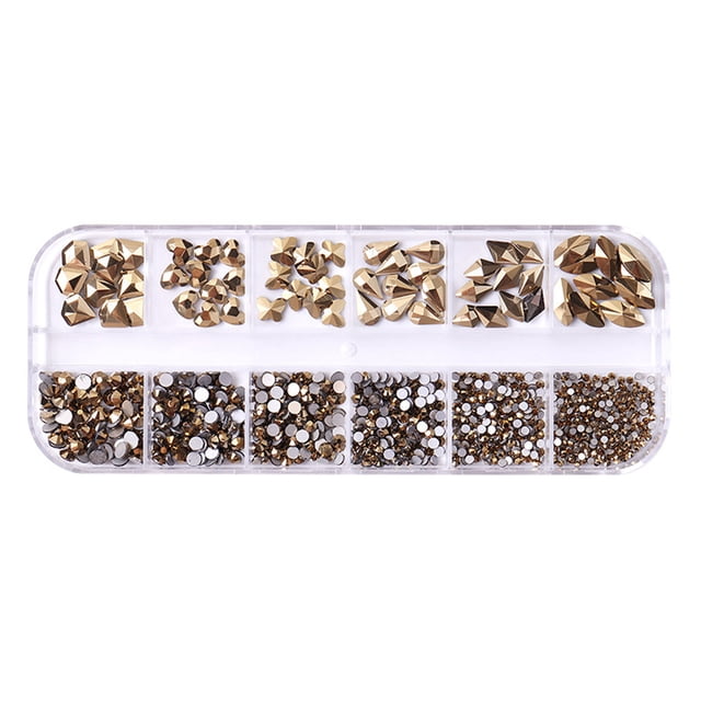 12 - Grids Nail Decorations Set with Butterfly and Heart Shape Flatback Nail Gems