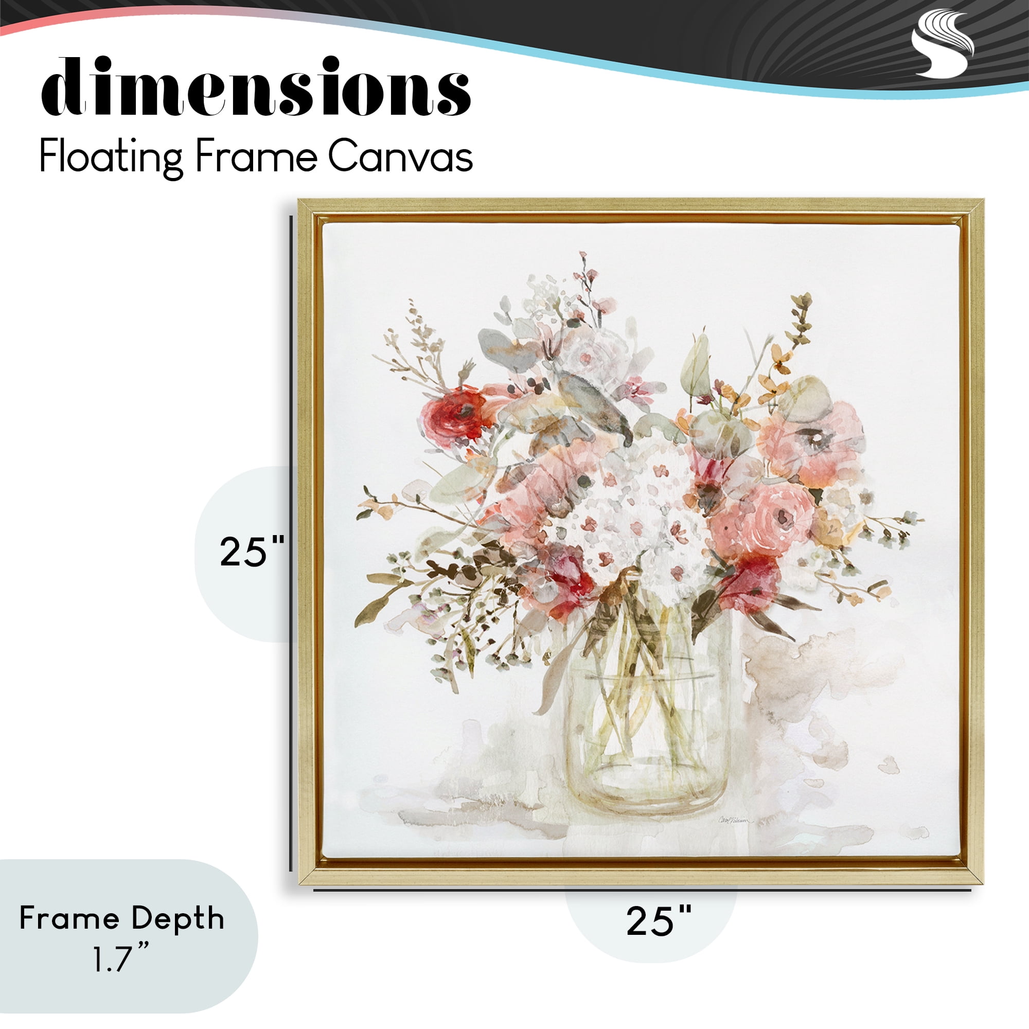 Stupell Industries Soft Blush Botanical Bouquet Gold Framed Floater Canvas Wall Art, design by Carol Robinson