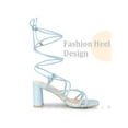 thumbnail image 4 of BLISSFUL STEP Square Toe Strappy Lace Up Slingback Block Heel Sandals for Women Sky Blue 6.5, 4 of 6