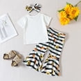 thumbnail image 4 of Toddler Girls Clothes Outfits Short Sleeve T Shirt Tops Sunflower Striped Printed Bell Bottoms Suit Baby Casual Set, 4 of 6