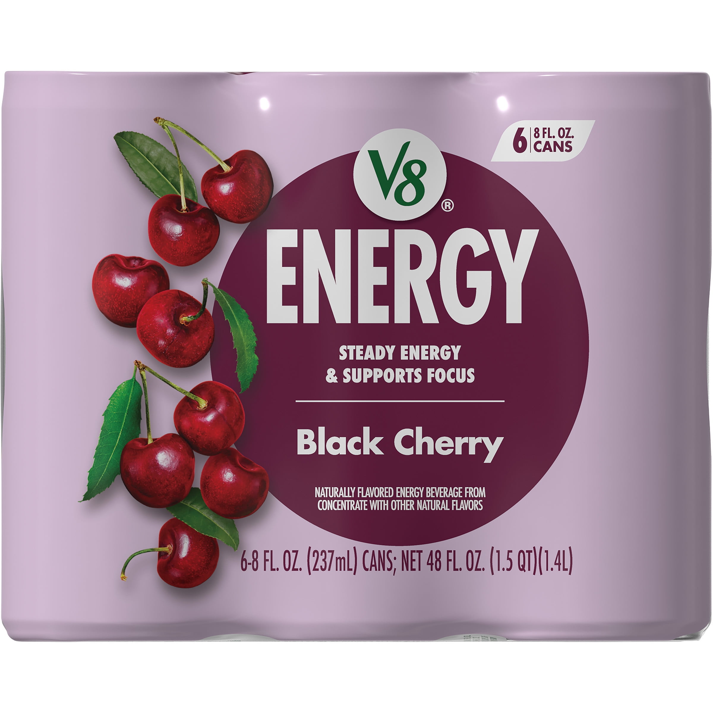 V8 Energy Black Cherry Energy Drink, 8 fl oz Can, 6 Pack