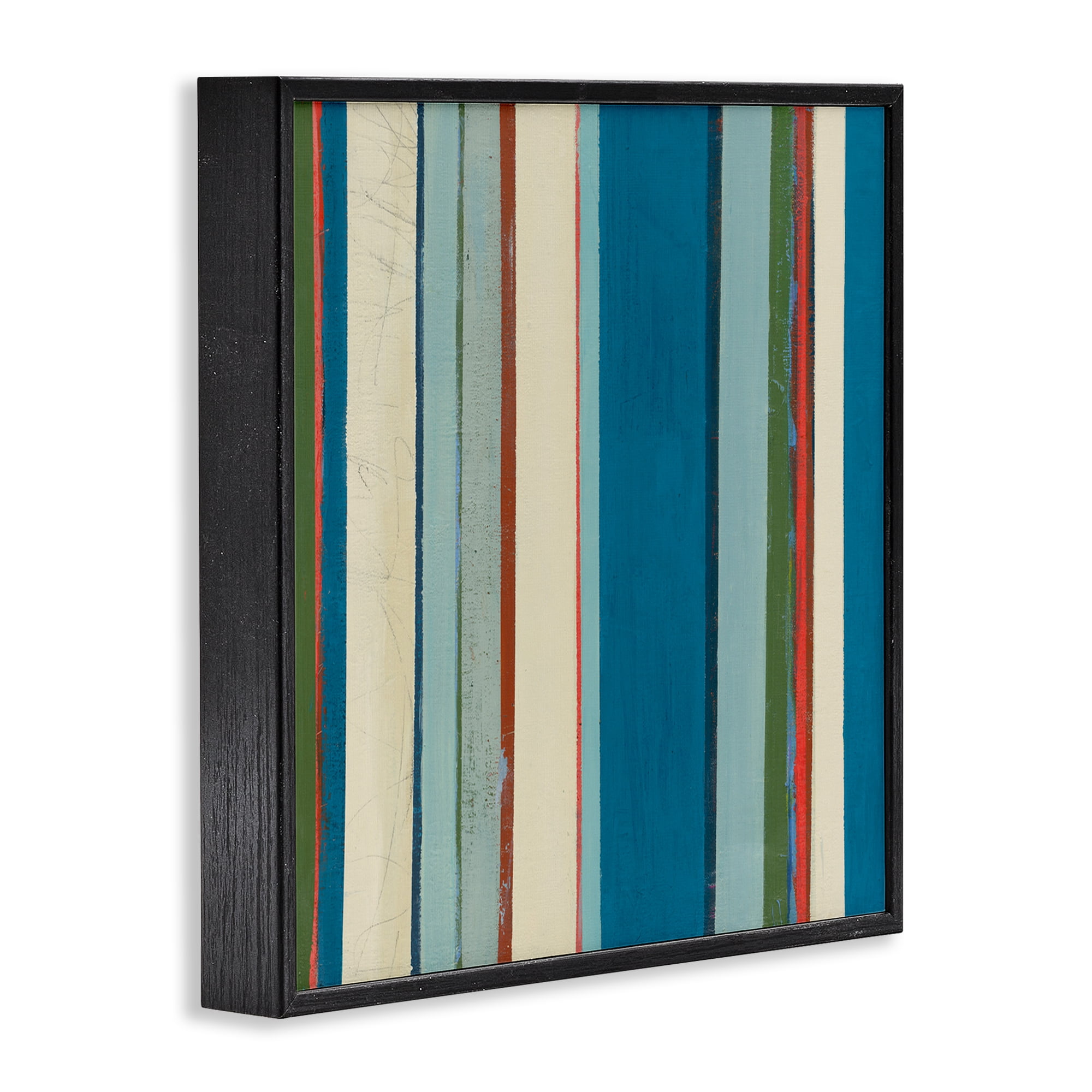 Stupell Industries Asymmetrical Blue Stripes Abstract Painting Black Framed Art Print Wall Art, 24 x 24