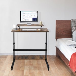 Adjustable Rolling Standing Computer Desk Mobile Standing Desk Adjustable Standing Computer Desk Computer Workstation New Brown
