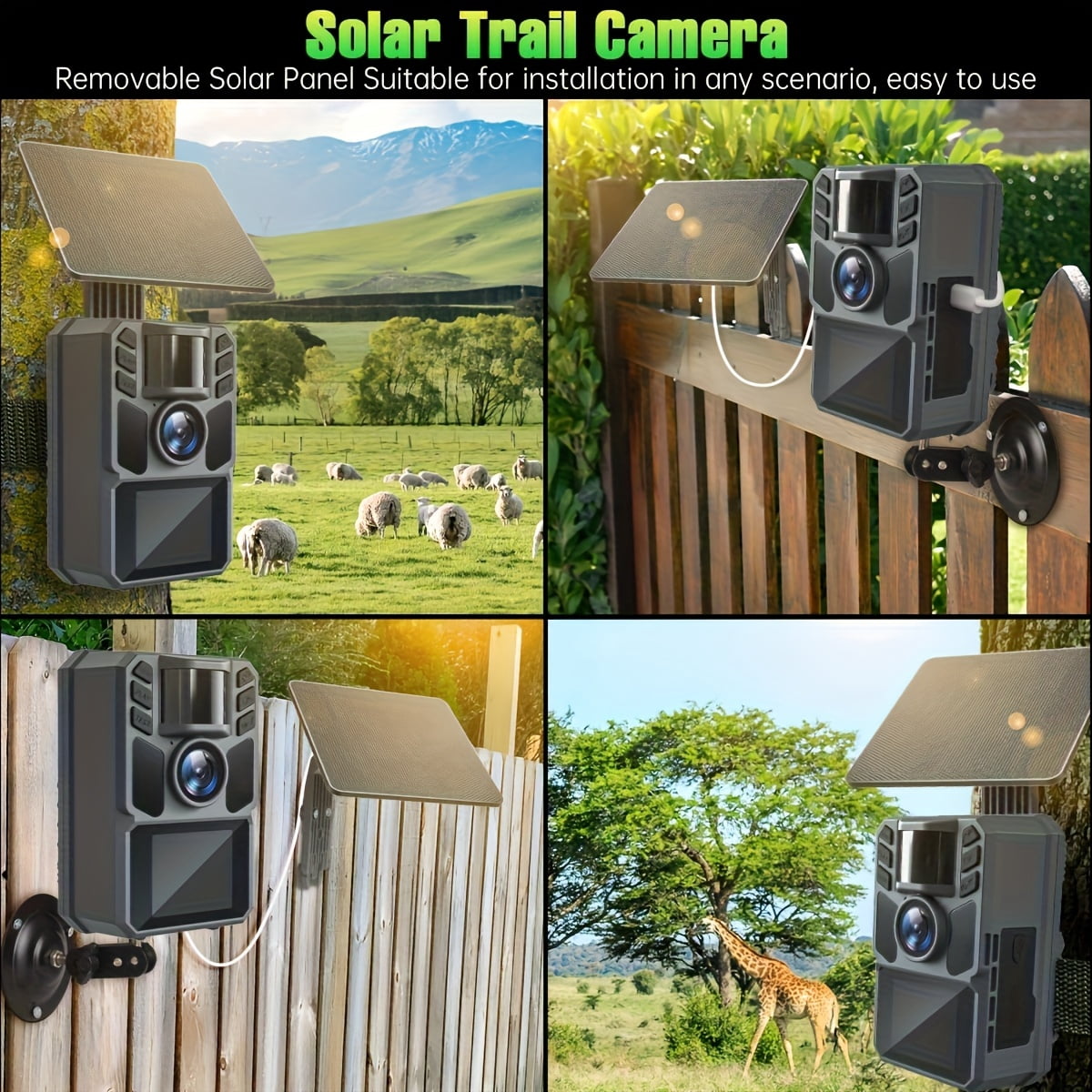 4K 64MP Hunting Trail Cameras Solar Game Trail Cam-130-Degree Wide Angle Deer Wildlife Monitoring with Night Vision Built In 5000mAh Battery 0.2s Trigger Time Camera