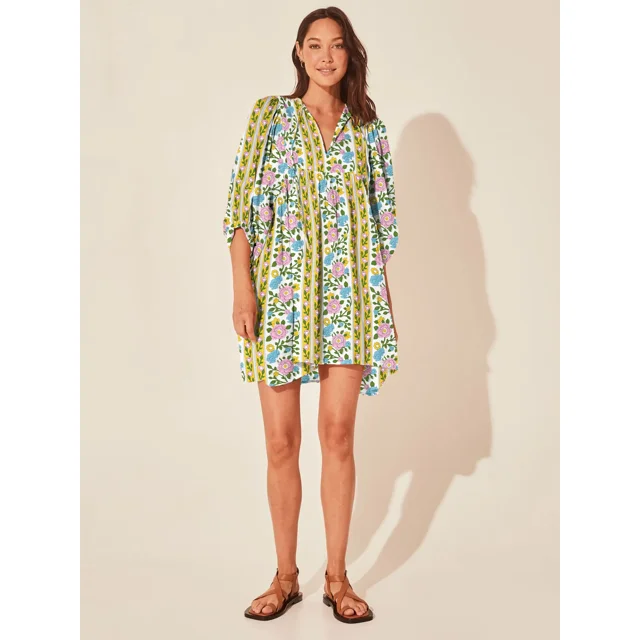 Yanluna Robe de Vacances Surdimensionnée Printemps 2024 Col en V Manches Mi-Longues Robe Midi Ample Grande Taille Décontractée Imprimée Longue Robe Boho Vestidos