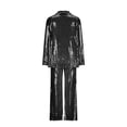 thumbnail image 5 of Taylonsss Women's Fashion Turn Down Collar Sequin Long Sleeve Zipper Solid Coat + Pants, 5 of 6