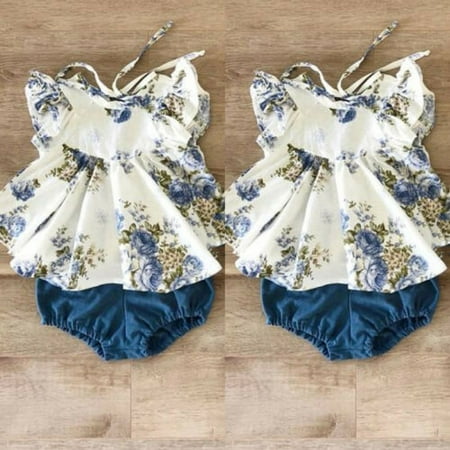 Newborn Infant Baby Girls Floral Tops Dress Harem Shorts Pants Summer Clothes US