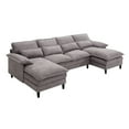 thumbnail image 3 of Gray U Shaped , 4 Seater Sectional With Chaise Lounge, Terrycloth Fabric, Elegant For Living Room Upholstered Cushions, Seater,, 3 of 5