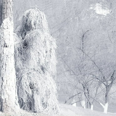 Ghillie Suit, 5 in 1 Ghillie, 3D Camouflage Hunting Apparel Suit for Men Including Jacket, Pants, Hood, Carry Bag, White
