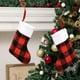 thumbnail image 5 of Decoración de calcetines de Navidad | Medias de terciopelo a cuadros rojo negro 24x44cm, 14x19cm | Adorno colgante con cuerda, copo de nieve y detalle de estrella | Bolsa de dulces de regalo de la, 5 of 6