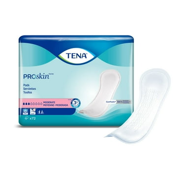 TENA ProSkin Moderate Unisex Incontinent Pad Regular Length 11" L 41309, Moderate, 72 Ct