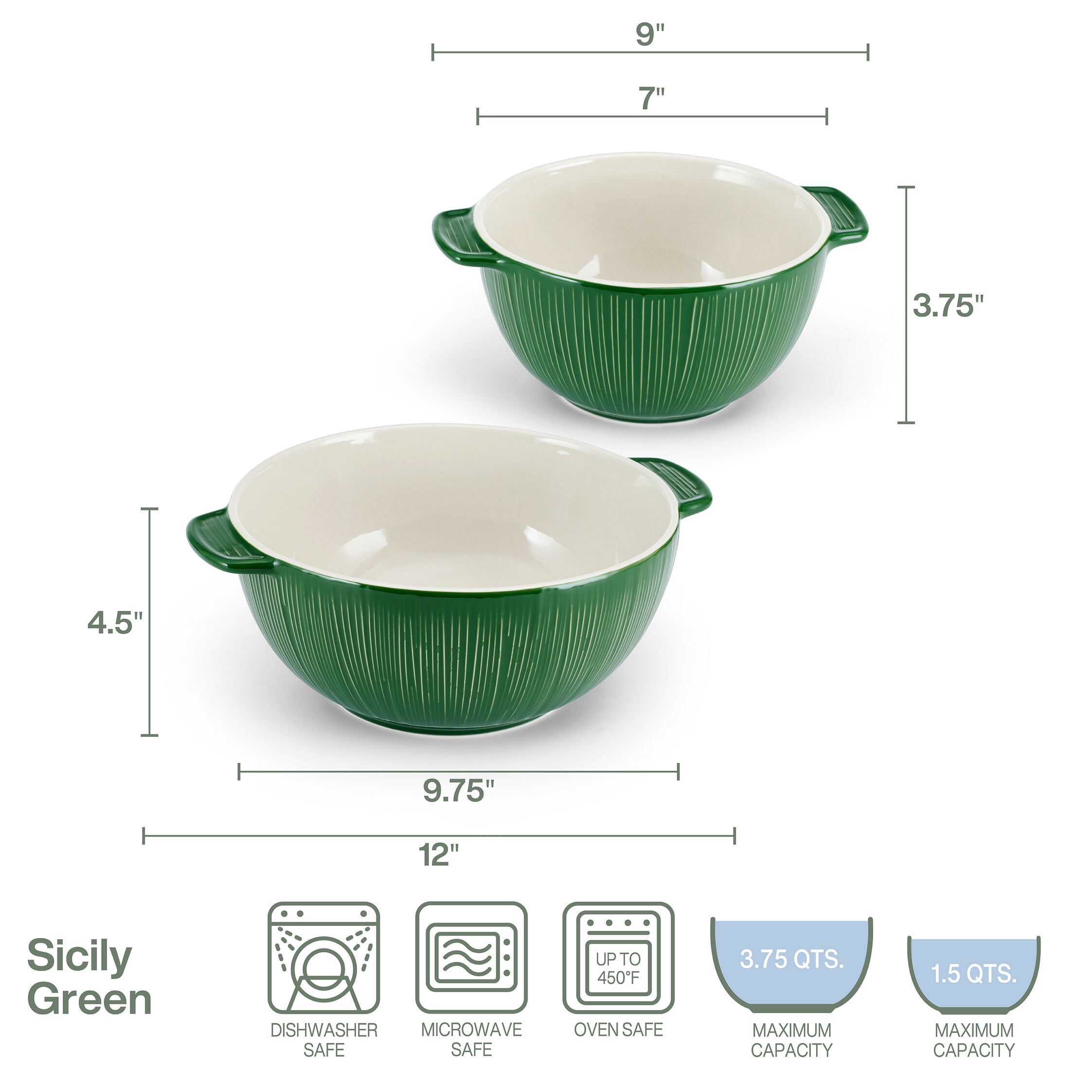 Fitz and Floyd Sicily Green Serving Bowls (Set of 2)