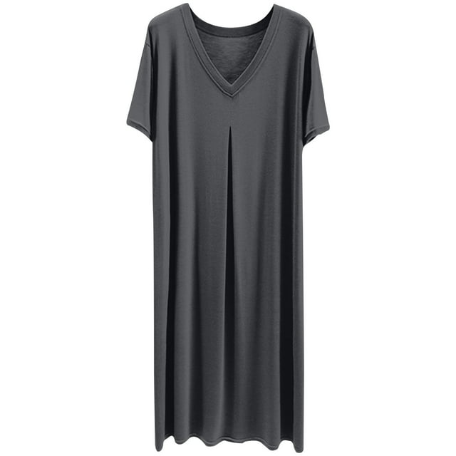 LOVZFMLL Robe Mode pour Femme à Manches Courtes et Col en V Gris Foncé L