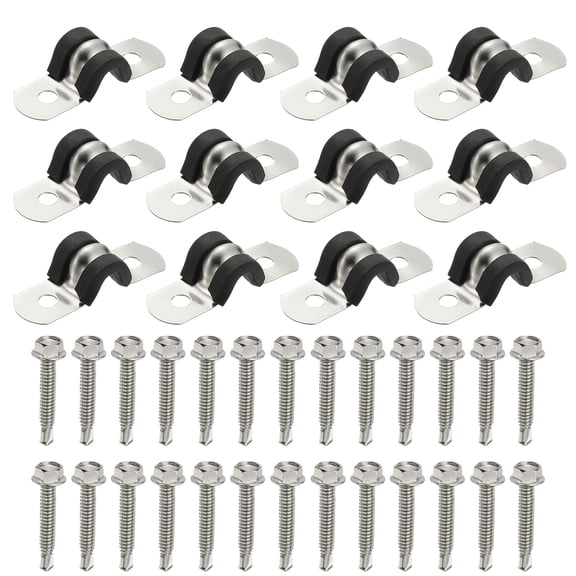 Uxcell 12Pcs Pipe Clamps, 1/4 Inch 304 Stainless Steel Rubber Cushioned U Bracket