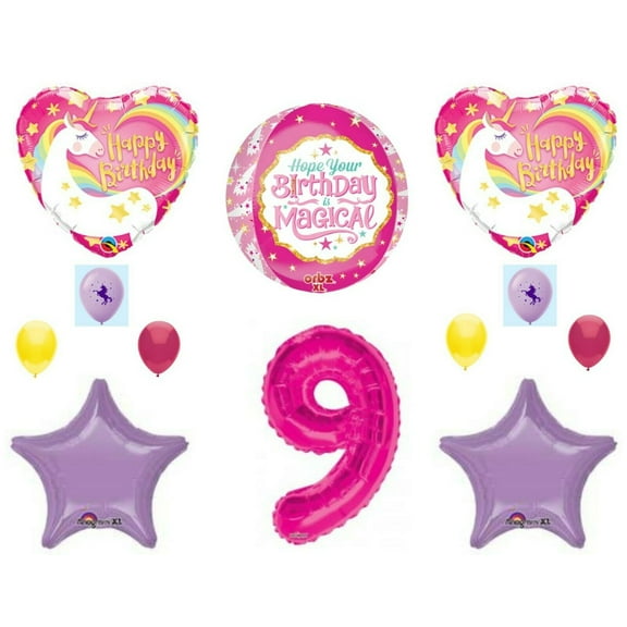 Magical 9th Unicorn Happy Birthday Party Balloons Decoration Pink Purple Girl
