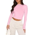 thumbnail image 1 of Blusa Mangas Largas Camisa de manga larga para mujer, informal, básica, color sólido, para primavera y otoño Kuymtek Rosa T S para Mujer, 1 of 7