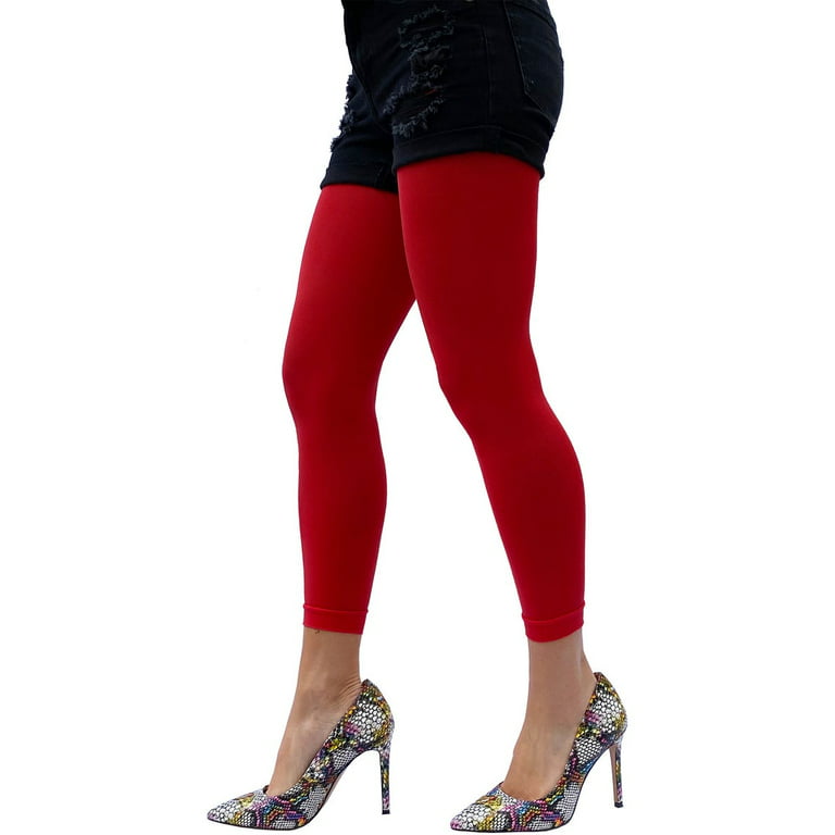 Bright Red Opaque Footless Tights for Women 