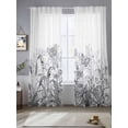 thumbnail image 5 of Minimalism Flower Sheer Curtains 108 inches Long 2 Panels Set Line Drawing Simple Plants Black Grey Tiers Sheers Rod Pocket Small Window Short Curtains for Kitchen Cafe, Each 52" W x 108" L, 5 of 7