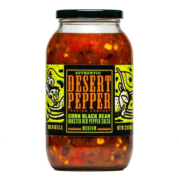 Desert Pepper Corn Black Bean Roasted Red Pepper Salsa, Medium (32 Ounce)