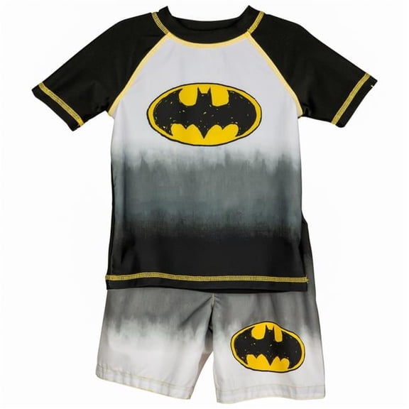 Logo Swimshorts & Rashguard Set, Black & Gray - 2 Toddler