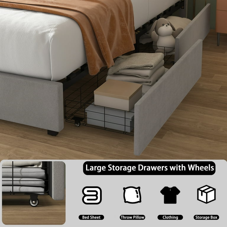 Wadhamさま専用 Homfa King Size Bed with Storage Drawers, Velvet Head Bed