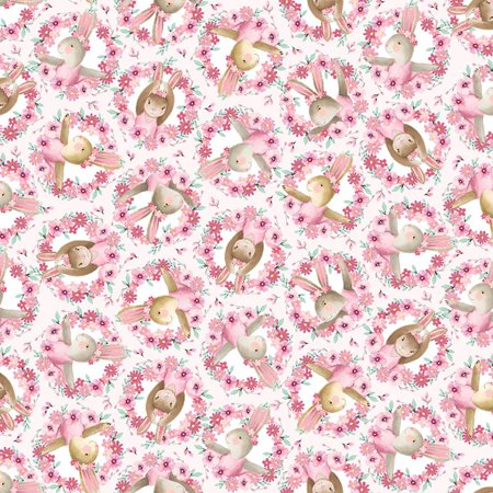 44 x 36 Timeless Treasures Cute Bunny Floral Heads Digital Easter 100% Cotton