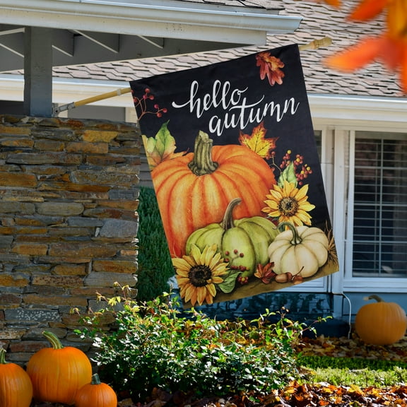 Northlight Pumpkins and Sunflowers Hello Autumn Outdoor Fall Harvest House Flag - 40" x 28"